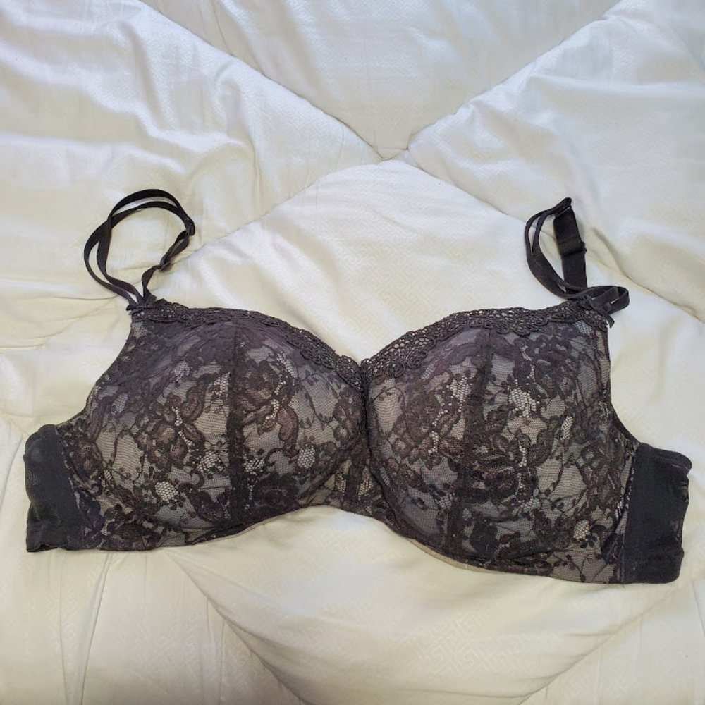 Lane Bryant Cacique Black Lace Padded Underwire 42DD Bra